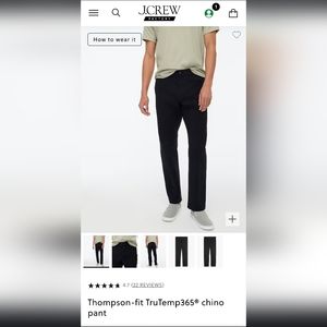 NWT- J. Crew Factory men's Thompson-fit TruTemp365 chino pant, black, 38x32